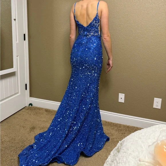 Size XS/S Bella and Bloom long sequin blue formal wear gown. Worn to 2 events. - Picture 2 of 3